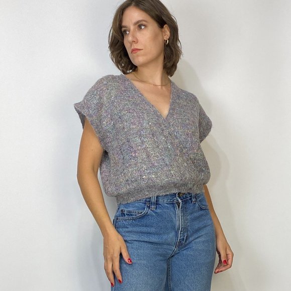 Vintage 80s Sparkly Knit WRAP Sweater Vest! One Size - Picture 3 of 8